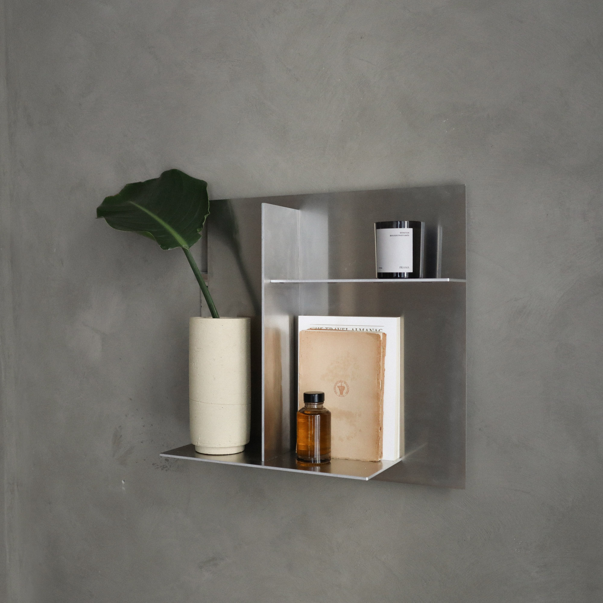 Wall shelf Typecase Rivet by Frama made of untreated aluminum